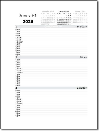 2026 Daily Planners Sample 2026 Daily Planners Sample